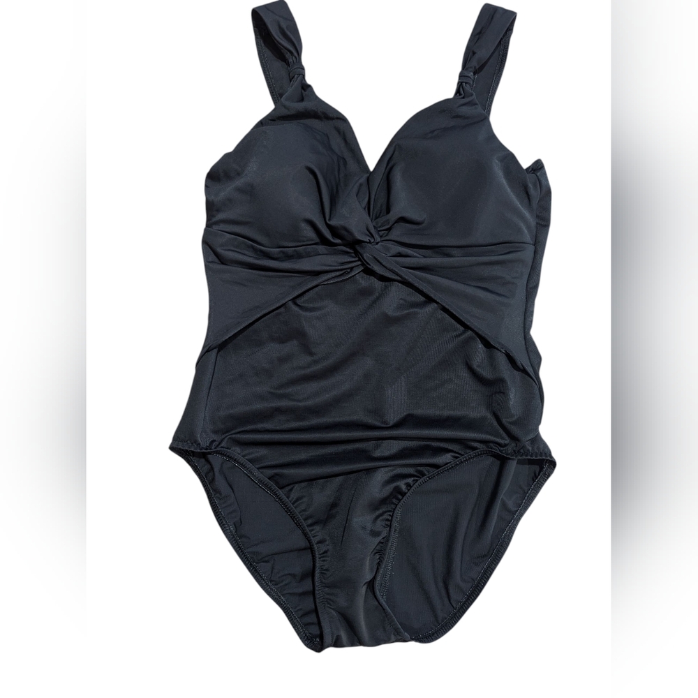 MIRACLESUIT Black 1-piece Swimsuit Built In Padding Cross Front Size 16 *NWOT